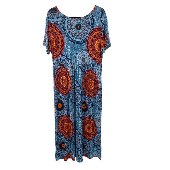 DB Moon Blue Orange Medallion Print Plus Size Midi Dress Womens 2XL - Picture 2 of 5